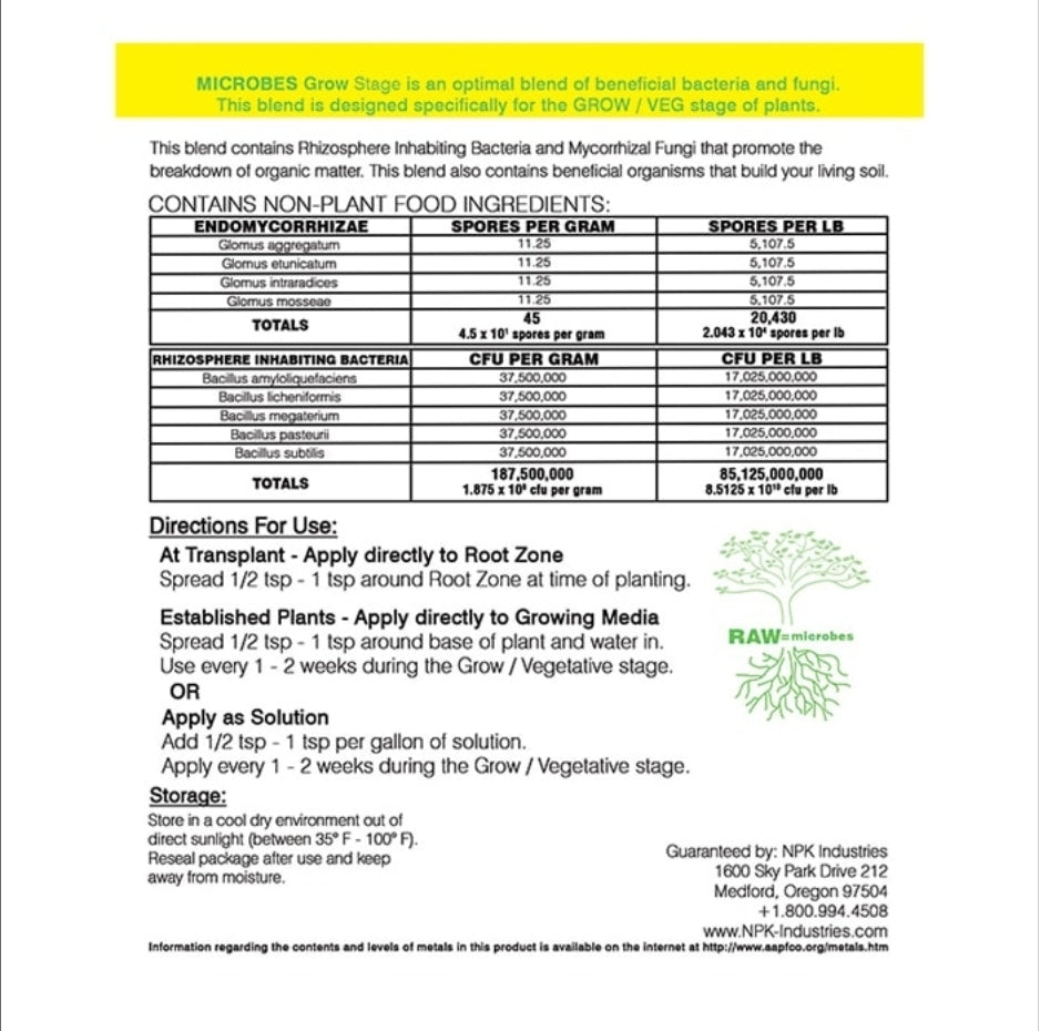 NPK RAW Microbes Grow Stage 25lb